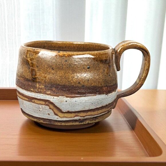 Handmade Studio Pottery Mug: Brown & White Glaze, Rustic Coffee Cup - Picture 1 of 7